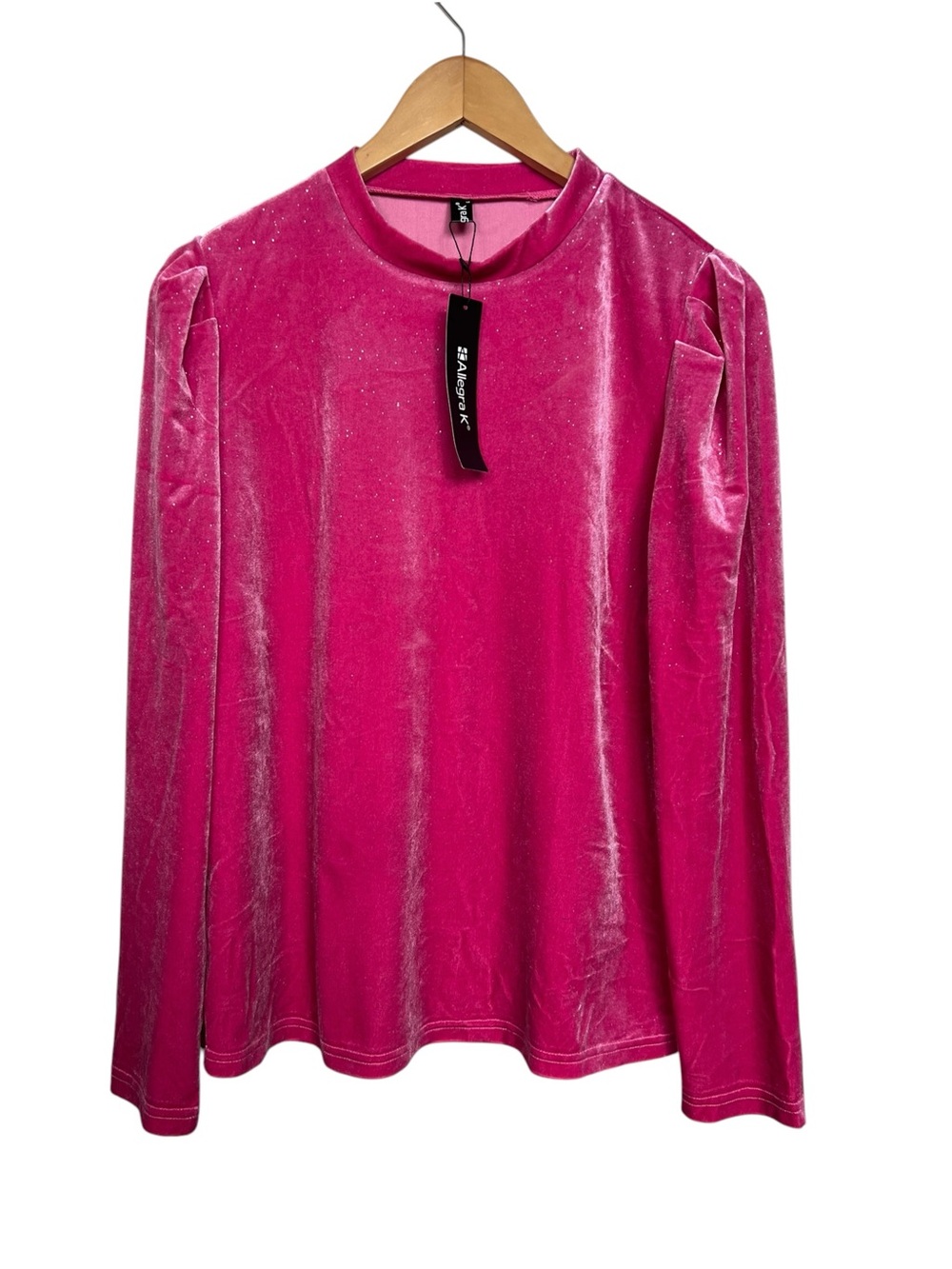 Allegra K NWT Women’s Large Pink Sparkly Velvety Velour Long Sleeve Top